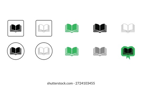 Offenes Buch Bildungs-Icon-Set zur Illustration des Lernens Wissen lesen in durchgezogener Linie Punkt pixelated bunte Stile für akademische Nutzung.