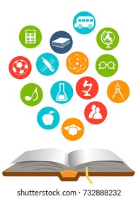 open book with education icons
