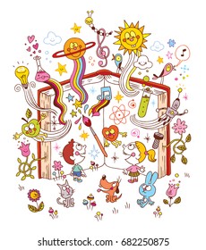 open book - education, learning, knowledge, literature, science, nature illustration