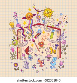 open book - education, learning, knowledge, literature, science, nature illustration