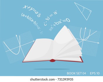 Open book with empty and fluttering pages . Mathematics formulas. vector illustration. isolated