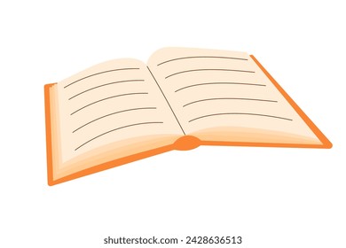 Open book with empty lined paper sheets. Vector illustration isolated on white background.