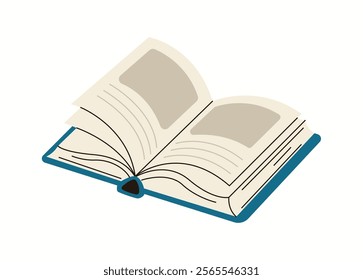 Open book with empty pictures on pages flat color vector object. Reading novel from new folio in library illustration on white background