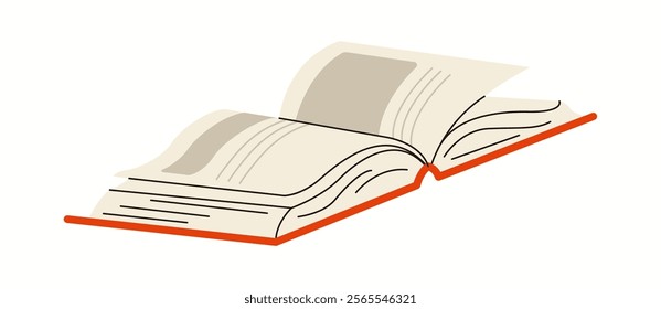 Open book with empty pictures and text flat color vector object. Novel folio on bookstore display illustration on white background