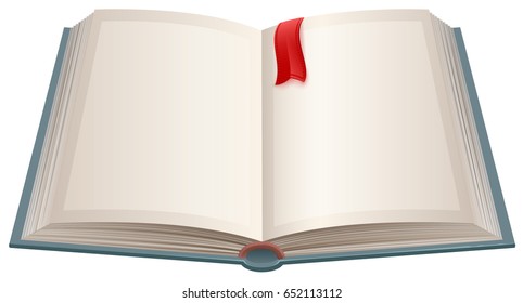 Open book with empty sheets and red bookmark. Isolated on white vector illustration