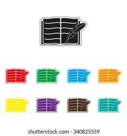 Open book with feather - color vector icon