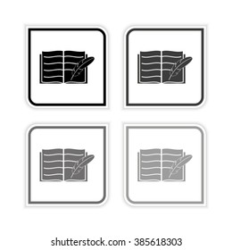 Open book with feather  - grayscale vector icon
