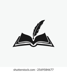 Open book and feather icon isolated on white background