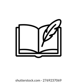 Open book with feather pen icon representing literature, historical writing, and documentation of cultural knowledge.