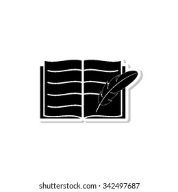 Open book with feather - vector icon with shadow