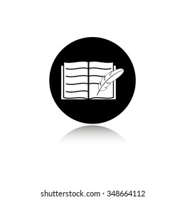Open book with feather - vector icon
