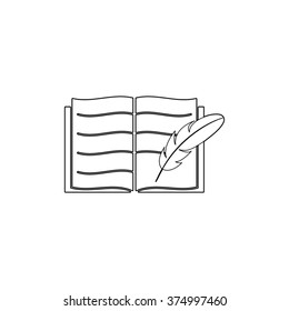 Open book with feather  - vector icon