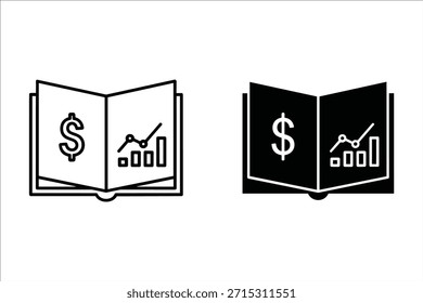 Libro abierto con gráfico financiero y Iniciar sesión de dólares en blanco y negro