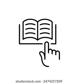 Abra el libro y toque con los dedos. Fácil acceso a la educación y la información a través de Bibliotecas digitales. Icono Vector