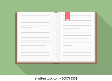 Open book, flat design with long shadow, vector eps10 illustration