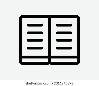 Abrir el icono plano del libro. Biblioteca Literatura Leer libro de texto Página Dictionary School Símbolo de signo de texto Black Artwork Gráfico Ilustración Clipart Vector EPS