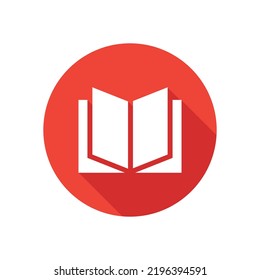 Open Book Flat Icon On Round Button In Long Shadow Style.
