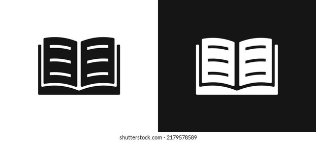 Open book flat icon for web. Simple opened book with full of lines text sign web icon silhouette with invert color. Book solid black icon vector. Blank book logo or icon for web, ui, app, mobile