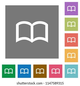 Open book flat icons on simple color square backgrounds