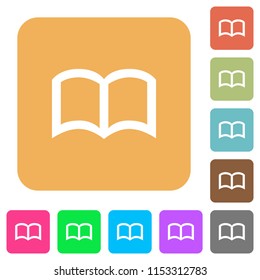 Open book flat icons on rounded square vivid color backgrounds.