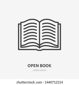 Open book flat line icon. Vector thin sign of diary, library logo. Dictionary, encyclopedia outline illustration.