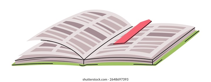 Open Book in Flat Style on White Background. Back to School. Textbook with Bookmark. Ideal for Education Graphics, Web Banners, Blog Illustrations and Sticker Designs