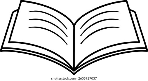 open book with floating pages line art vector illustration