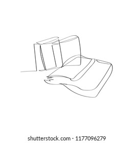 open book with flying pages in continuous line drawing style, thin linear vector illustration