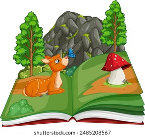 Open book with forest and animals