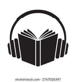 An open book forming the earcups of a pair of black headphones