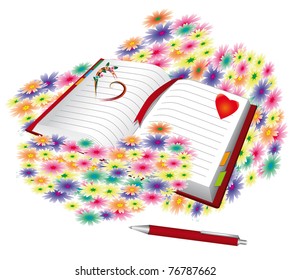 Open book full of flowers. Vector illustration