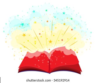 Open book full of magic illustration