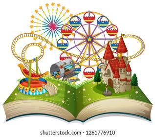 Open book funpark theme illustration