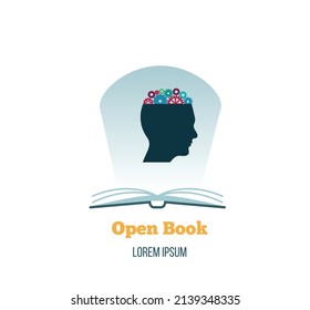 Open Book and Gear Human Head as Knowledge and Enlightenment Concept Icon