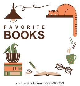Open book. Ginger cat. Vector illustration in flat graphic style. Educational and artistic literature. Stationery. Favorite hobby. Template for website design, flyer, banner, poster. Book Shop.