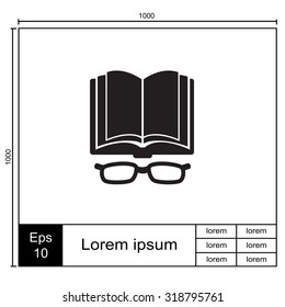 Open book with glasses vector icon.