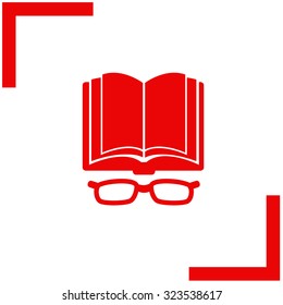Open book with glasses vector icon.