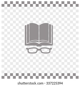 Open book with glasses vector icon.