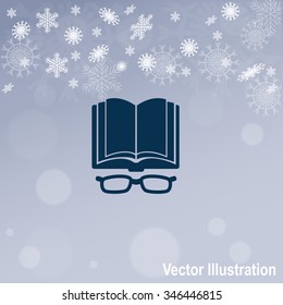 Open book with glasses vector icon.