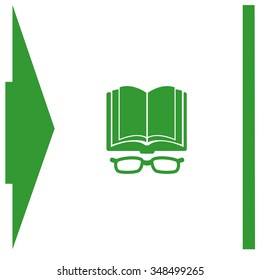 Open book with glasses vector icon.