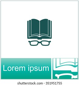 Open book with glasses vector icon.