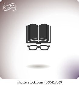 Open book with glasses vector icon.