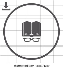 Open book with glasses vector icon.