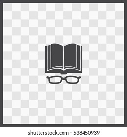 Open book with glasses vector icon. Isolated illustration. Business picture.