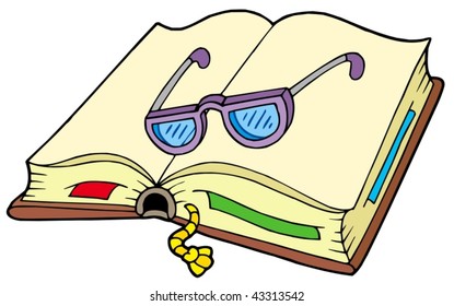 Open book with glasses - vector illustration.