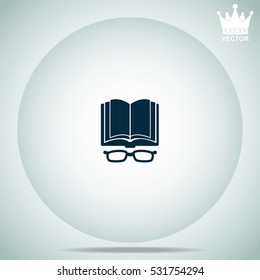 Open book with glasses  vector illustration.