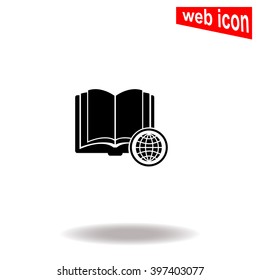 Open book with globe.