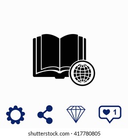 Open book with globe icon.