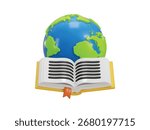 Open book with a globe icon 3d render concept of world history book icon vector illustration