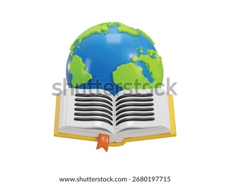 Open book with a globe icon 3d render concept of world history book icon vector illustration